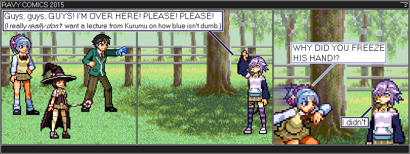Rosario Vampire. Kurumu + Yukari + Tsukune + Mizore. You don't get a sense of the brest size from the sprites.